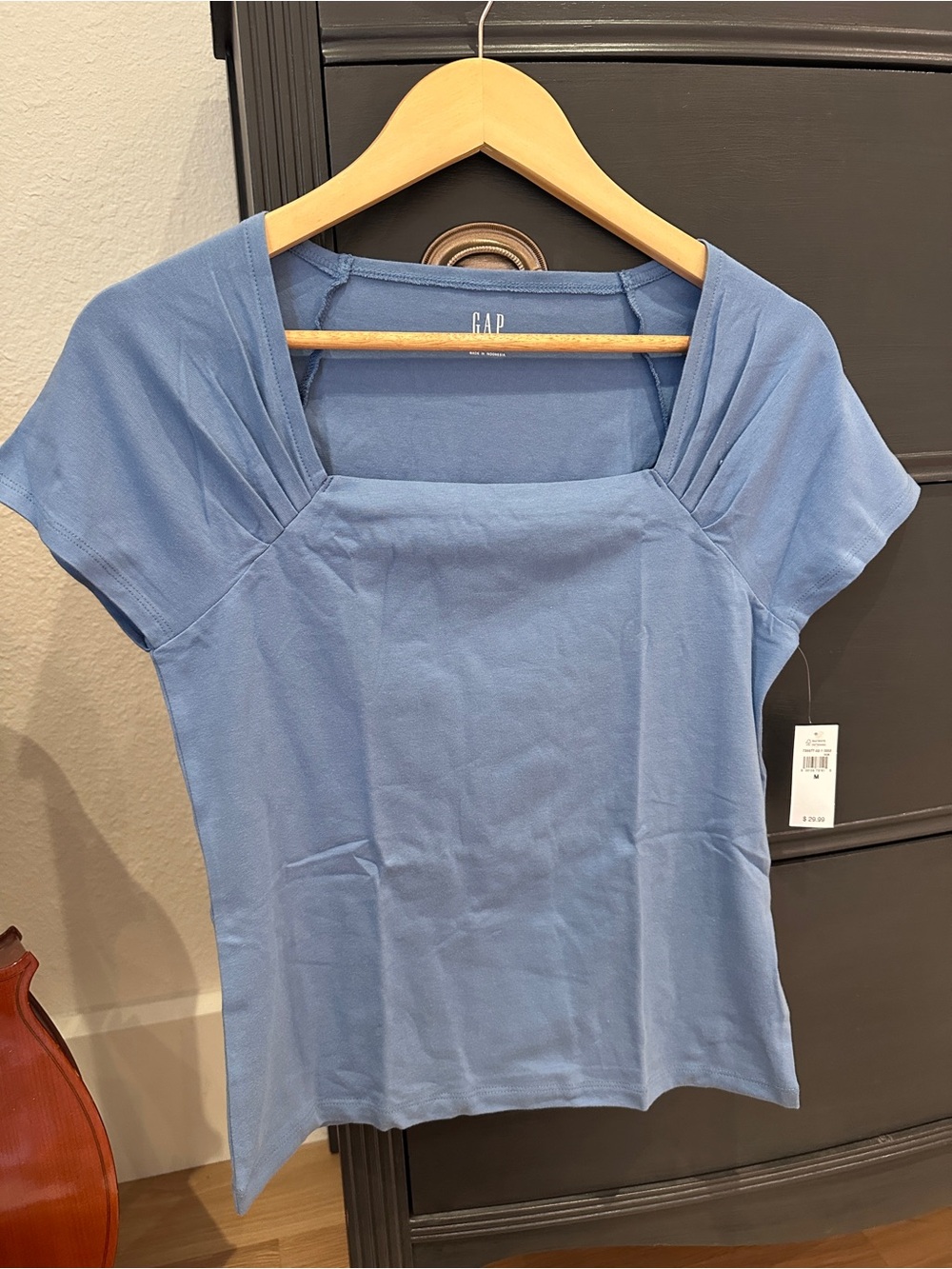 GAP Light Blue Square-Neck Short Sleeve Top